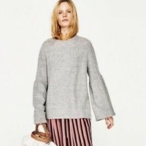 Zara Trafaluc Gray Bell Sleeve Sweater